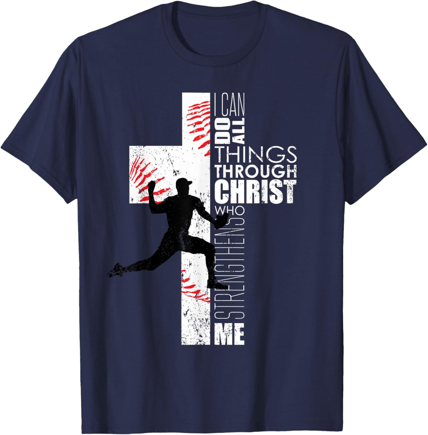 Christian Philippians 4:13 Kids Boys Cross Baseball Pitcher T-Shirt - T-Shirt | Navy