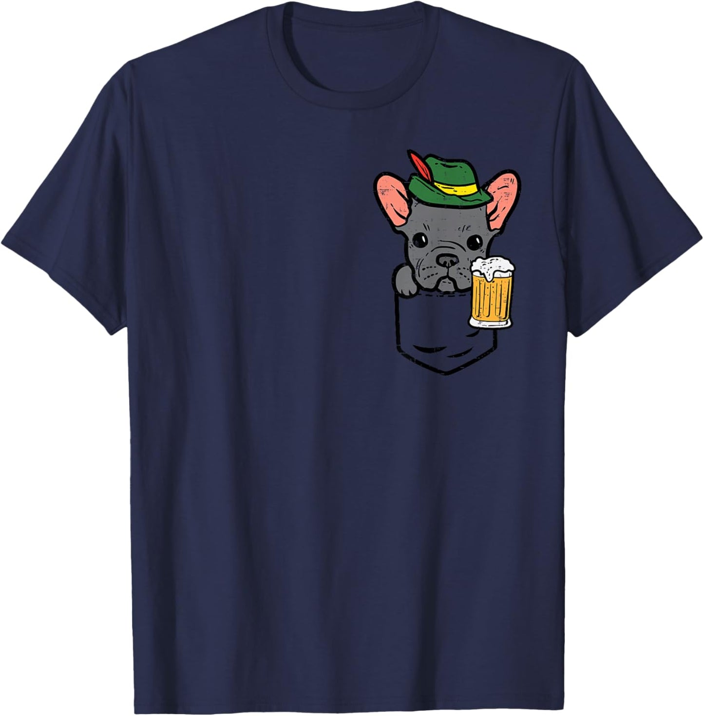 Pocket French Bulldog German Hat Oktoberfest Frenchie Dog T-Shirt - T-Shirt | Navy
