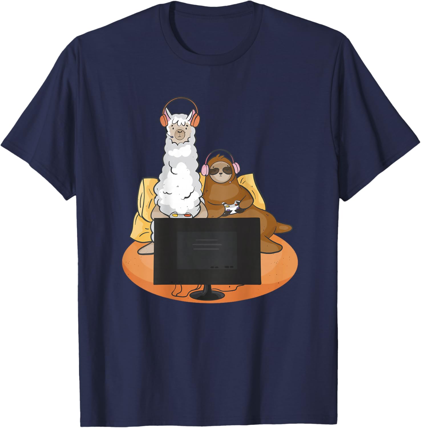 Fun sloth and llama playing T-Shirt - T-Shirt | Navy