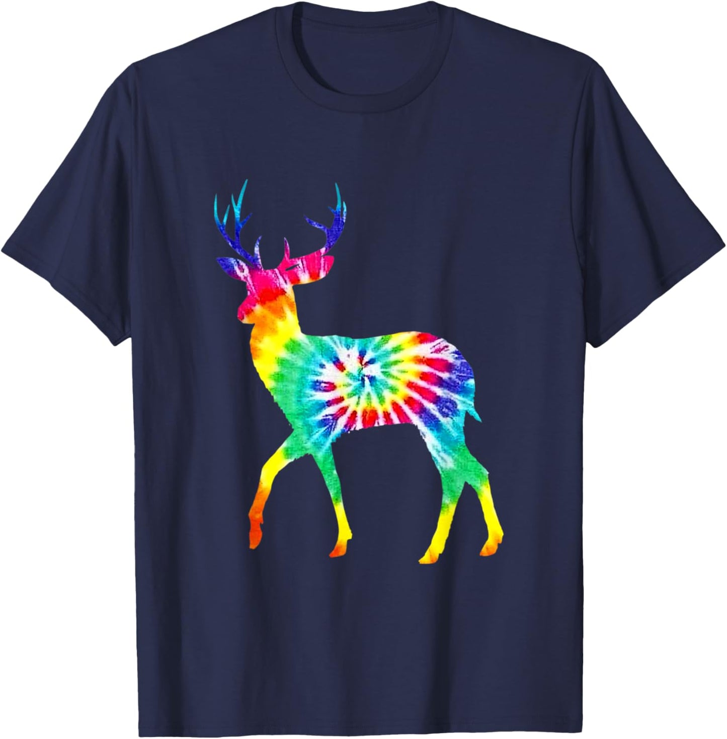 Rainbow Hippie Art Buck Wildlife Deer Hippy Trippy Tie Dye T-Shirt - T-Shirt | Navy