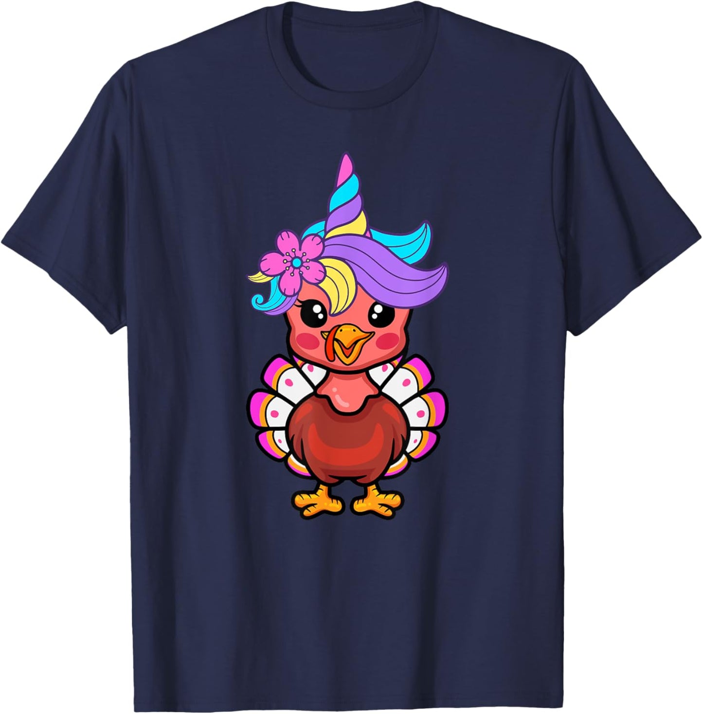 Cute Unicorn Funny Baby Turkey Thanksgiving Day T-Shirt - T-Shirt | Navy