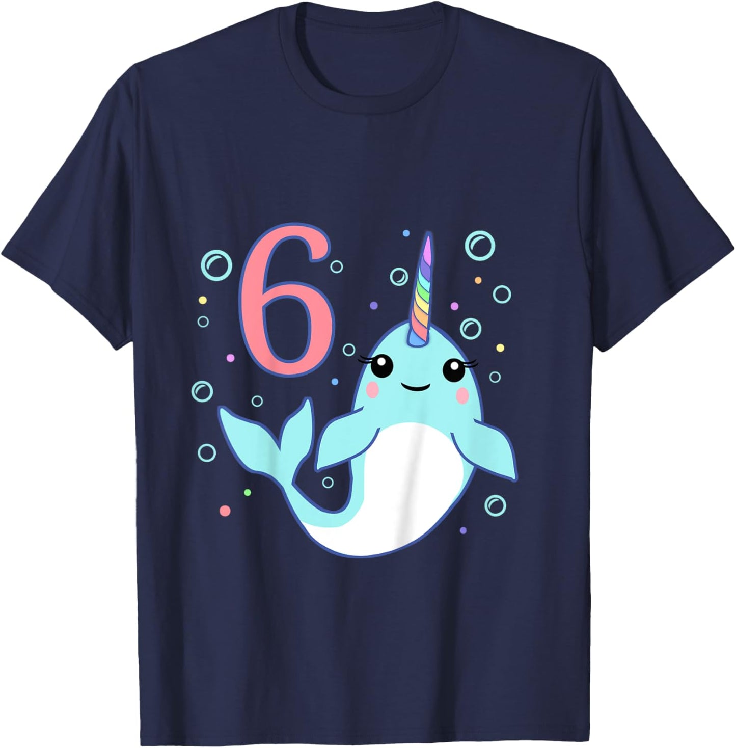 6 Year Old 6th Unicorn Narwhal Undersea Birthday Boys Girls T-Shirt - T-Shirt | Navy