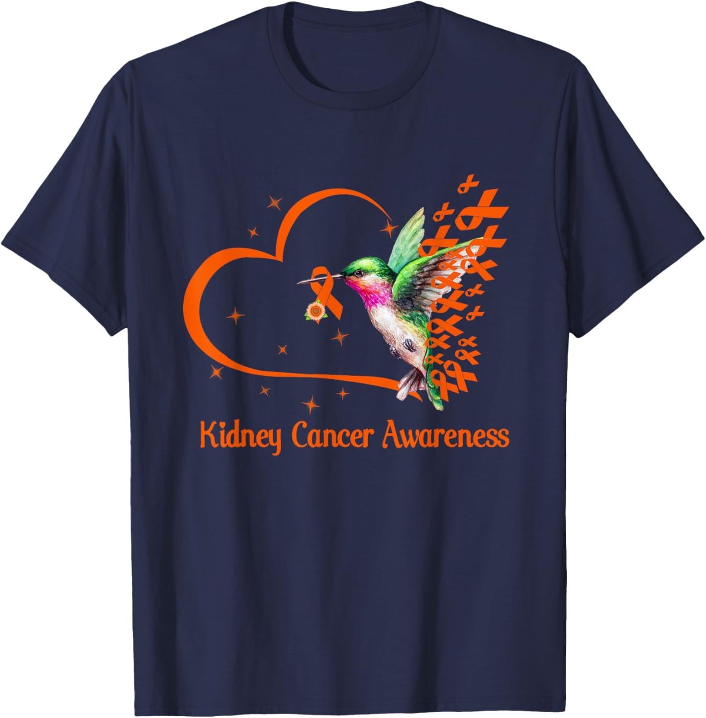 Hummingbird With Ribbon Kidney Cancer Awareness Warrior Mom T-Shirt - T-Shirt | Navy
