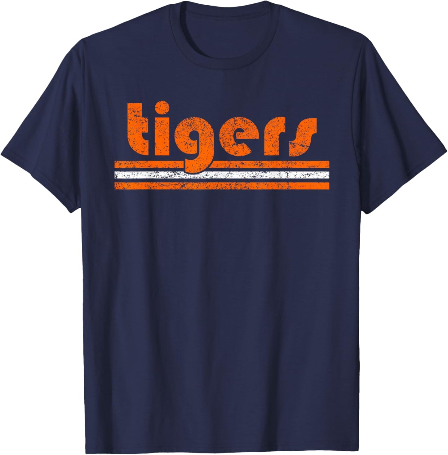 Vintage Tigers Retro Three Stripes Weathered T-Shirt - T-Shirt | Navy