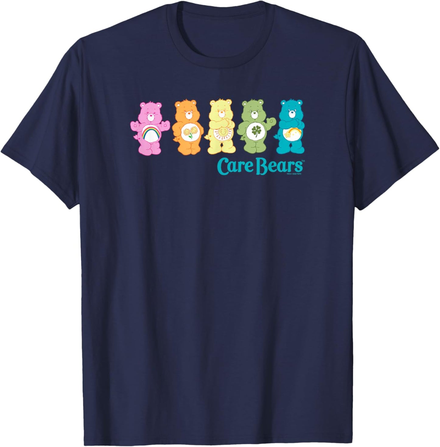Care Bears Classic Vintage Rainbow Bears Line Up Logo T-Shirt - T-Shirt | Navy
