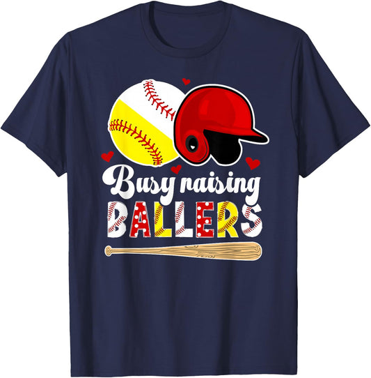 Busy Raising Ballers Baseball Softball Mom T-Shirt - T-Shirt | Navy