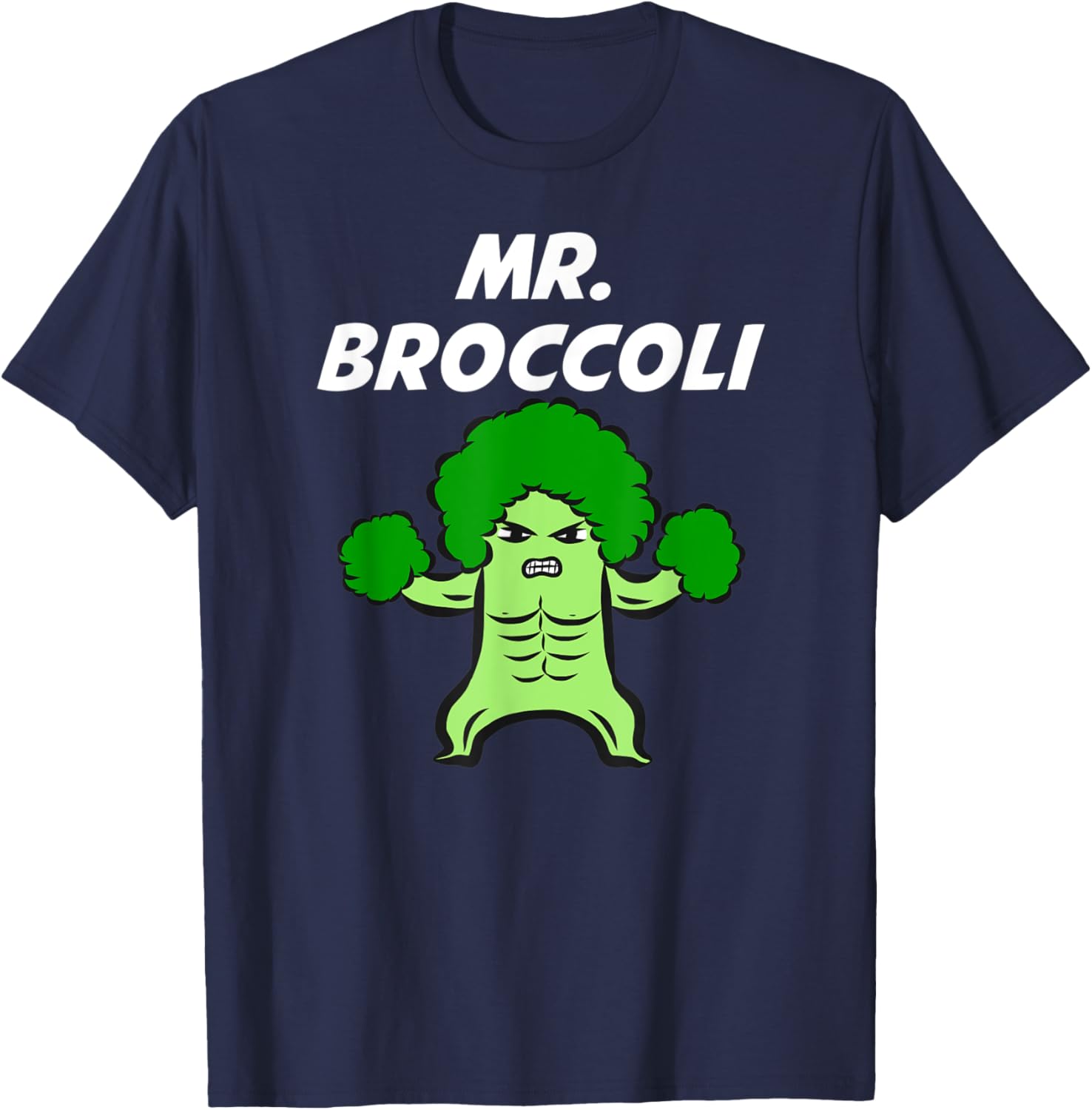 Mr. Broccoli Man Super Power Vegetable Hero Eat All Veggies T-Shirt - T-Shirt | Navy