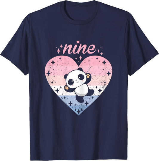 9 Year Old Cute Panda Birthday Girl 9th B-day T-Shirt - T-Shirt | Navy