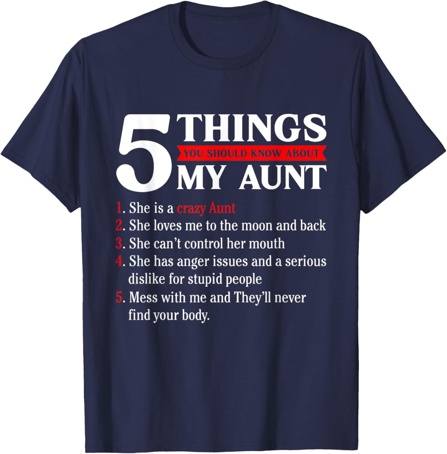 Funny 5 Things You Should Know About My Aunt Mother's Day T-Shirt - T-Shirt | Navy