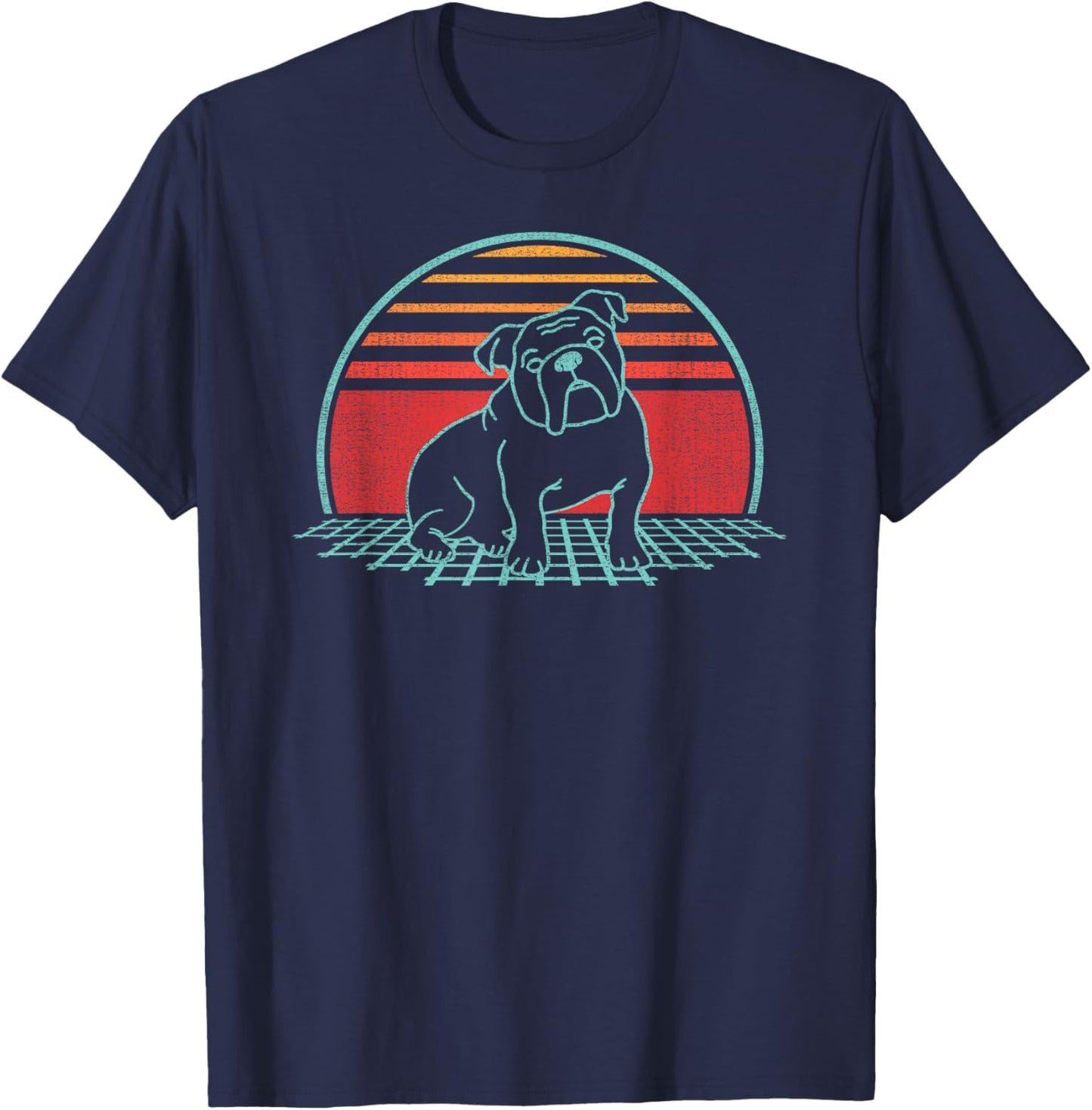 English Bulldog Lover Dog Owner Retro Vintage 80s Style T-Shirt - T-Shirt | Navy