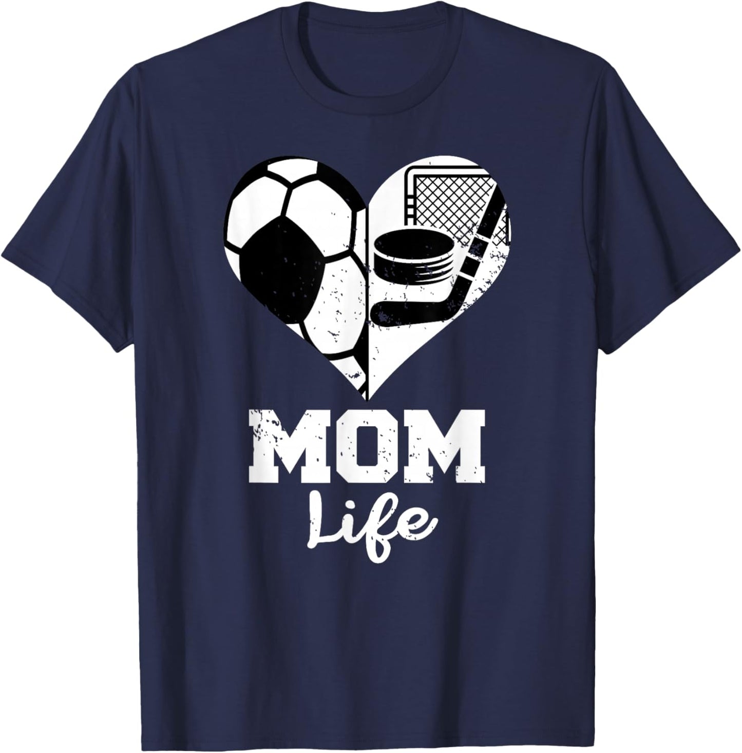 Mom Life Heart Funny Soccer Hockey Mom T-Shirt - T-Shirt | Navy