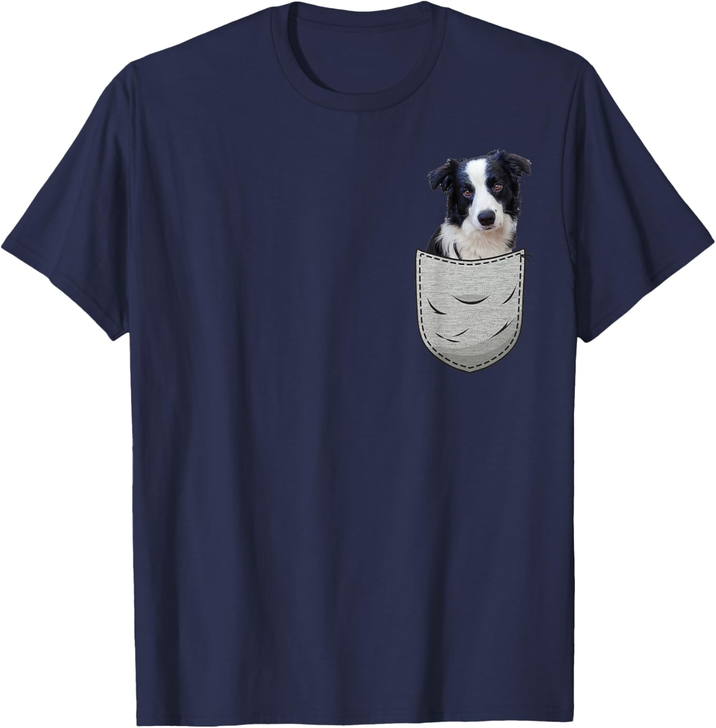 Border Collie in the chest pocket. Pocket for dog owners Women Girls Kids T-Shirt - T-Shirt | Navy