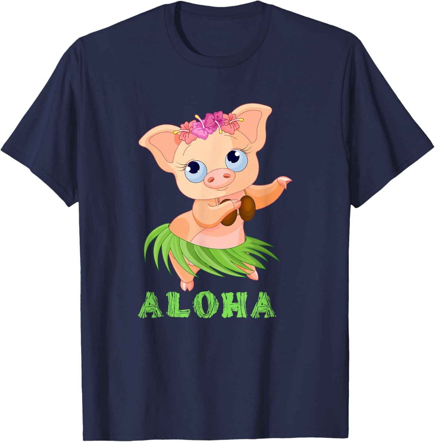Funny Kids Tiki Pig Hula Dancing Luau Pig T-Shirt - T-Shirt | Navy