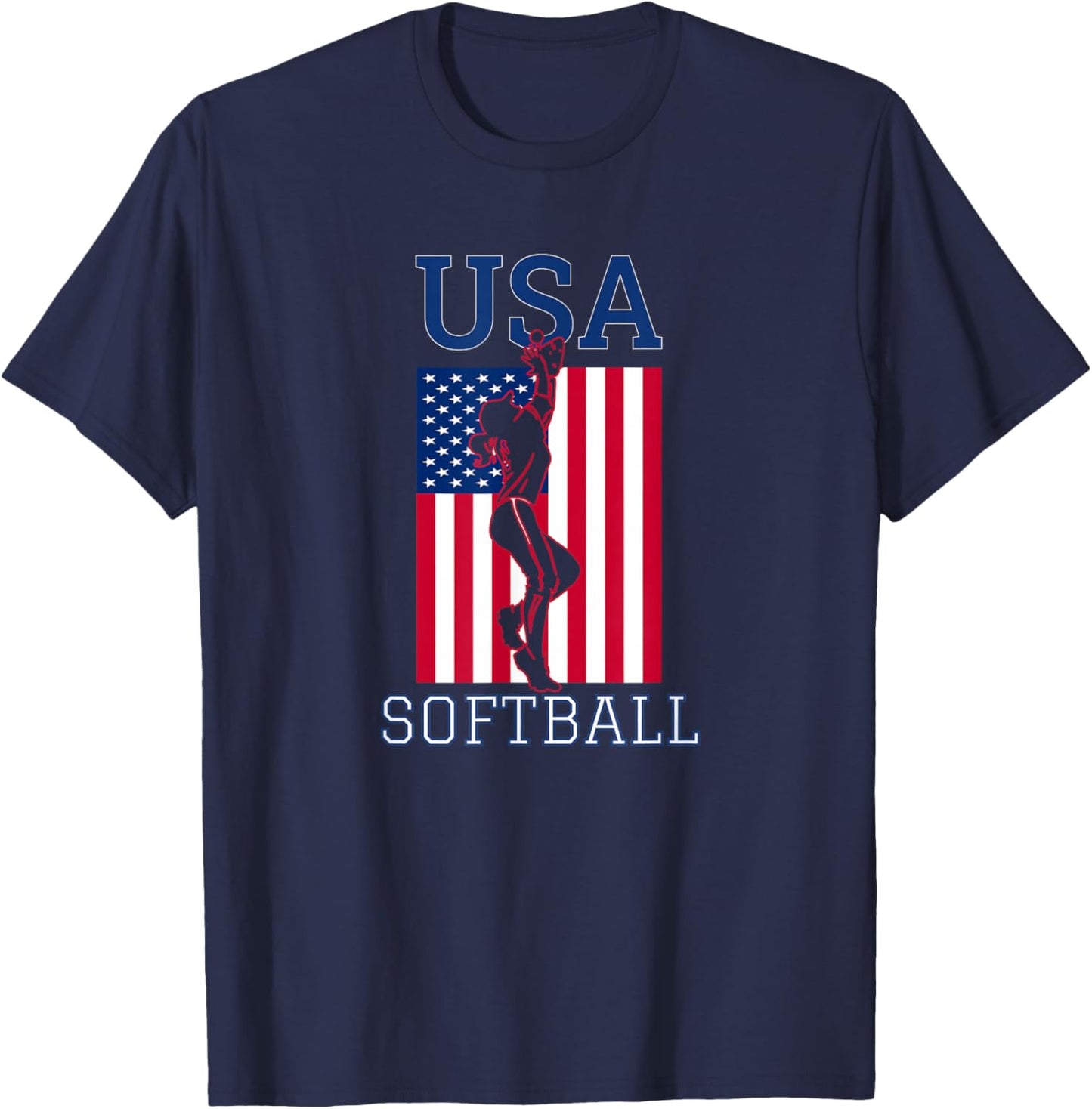 USA Team Women Sports Patriotic American Flag Girls Softball T-Shirt - T-Shirt | Navy