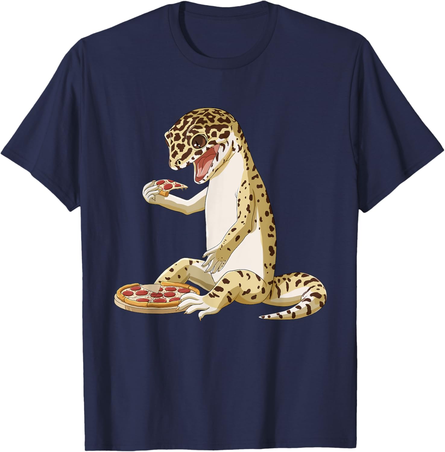 Funny Pizza Lover Reptile Leopard Gecko T-Shirt - T-Shirt | Navy