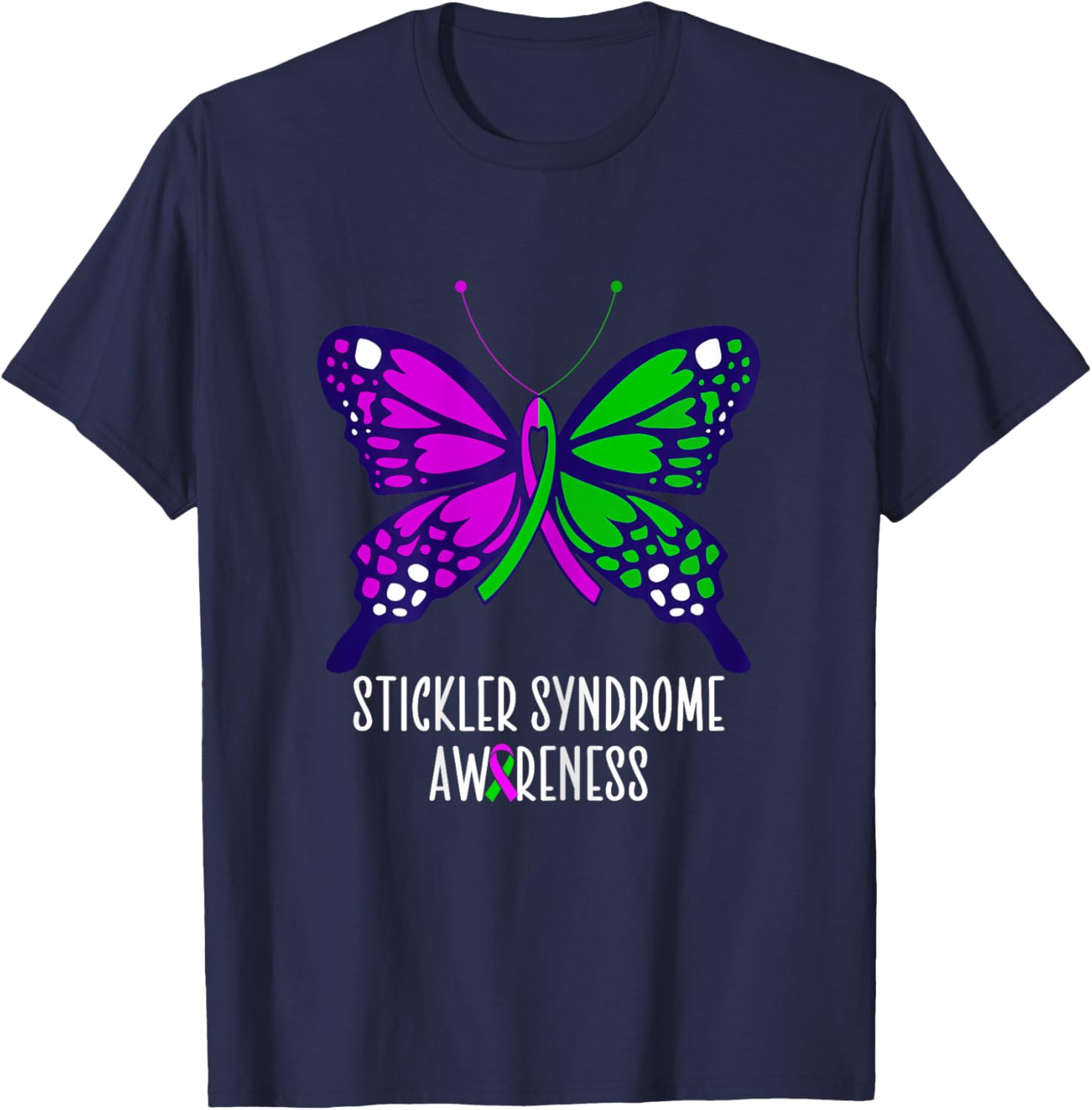 Stickler Syndrome awareness butterfly T-Shirt - T-Shirt | Navy