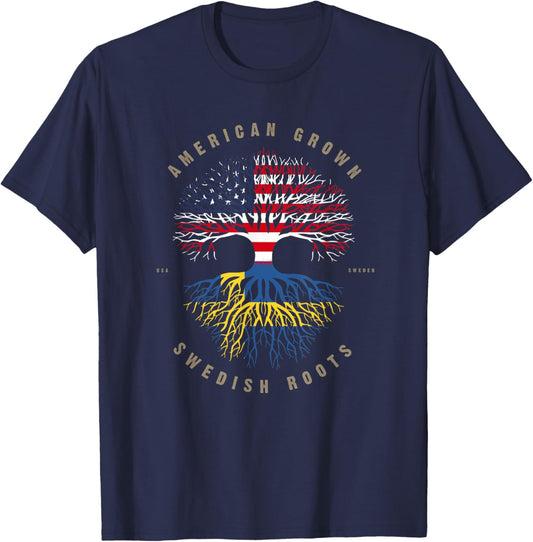 American Grown Swedish Roots Sweden Flag T-Shirt - T-Shirt | Navy