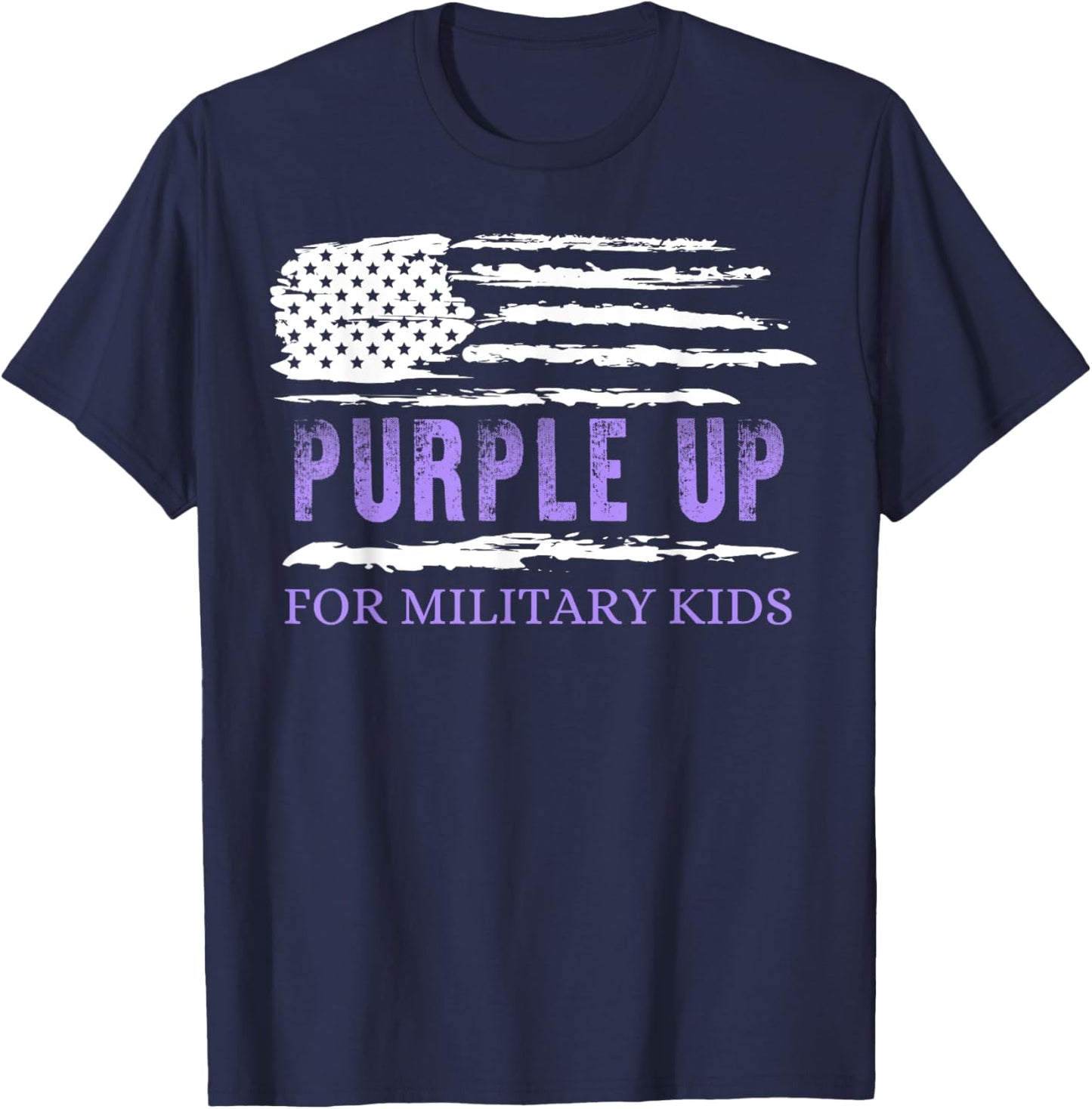 Purple Up Day Military Kids US Flag T-Shirt - T-Shirt | Navy
