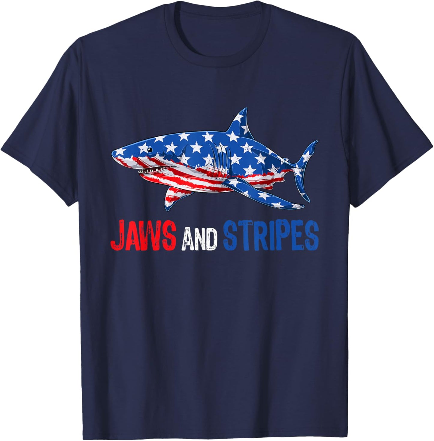 Patriotic Shark American Flag USA 4th Of July Men Women T-Shirt - T-Shirt | Navy