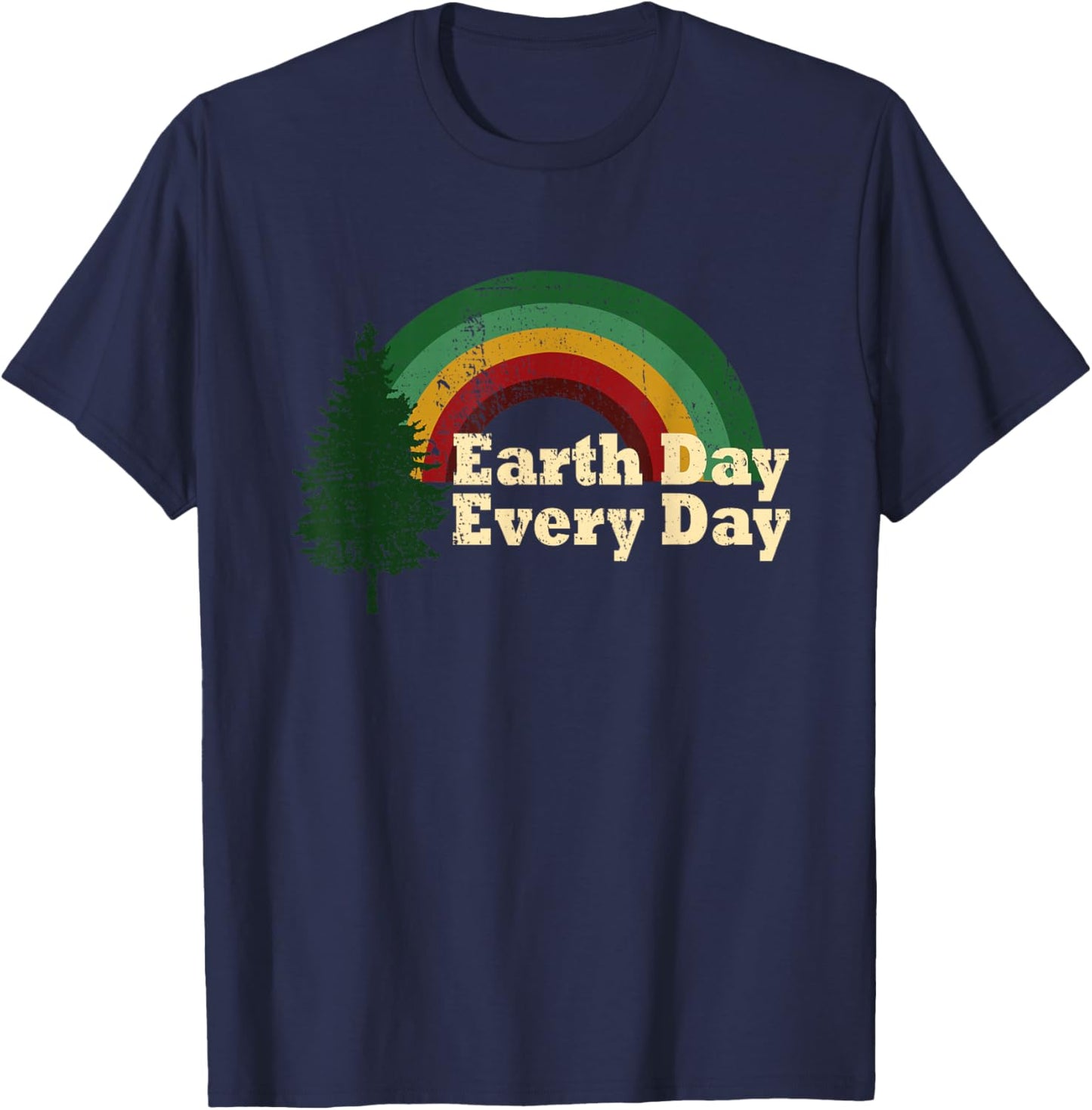 Earth Day Everyday Rainbow Pine Tree T-Shirt - T-Shirt | Navy