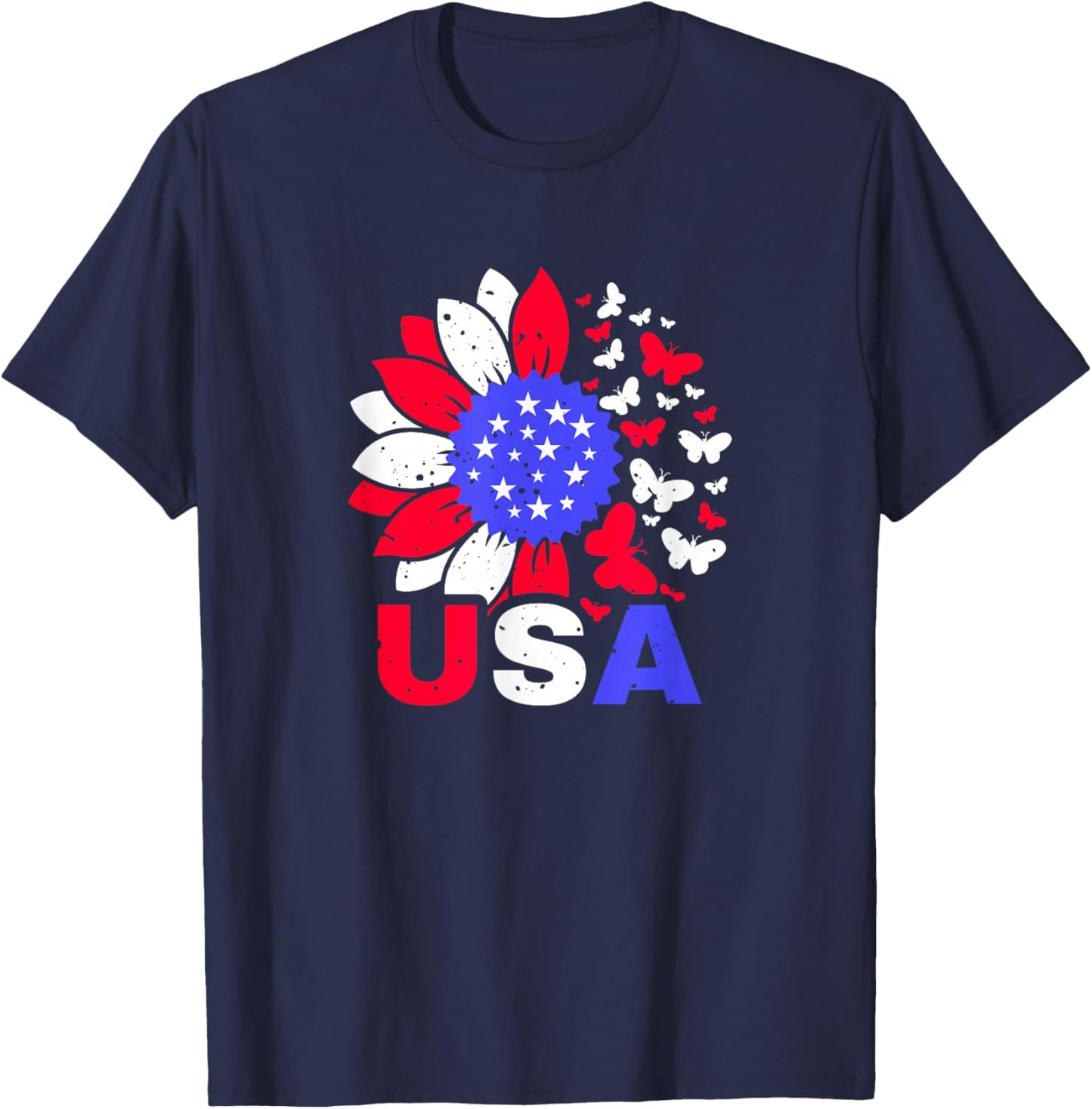 American Flag 4th of July Proud USA Flower Girl T-Shirt - T-Shirt | Navy