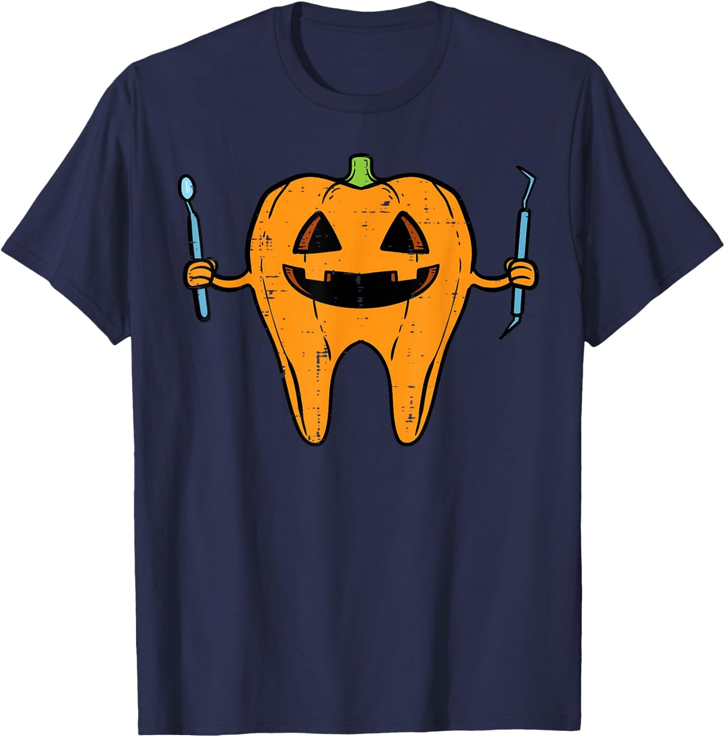 Halloween Dentist Tooth Pumpkin Dental Costume Men Women Kid T-Shirt - T-Shirt | Navy
