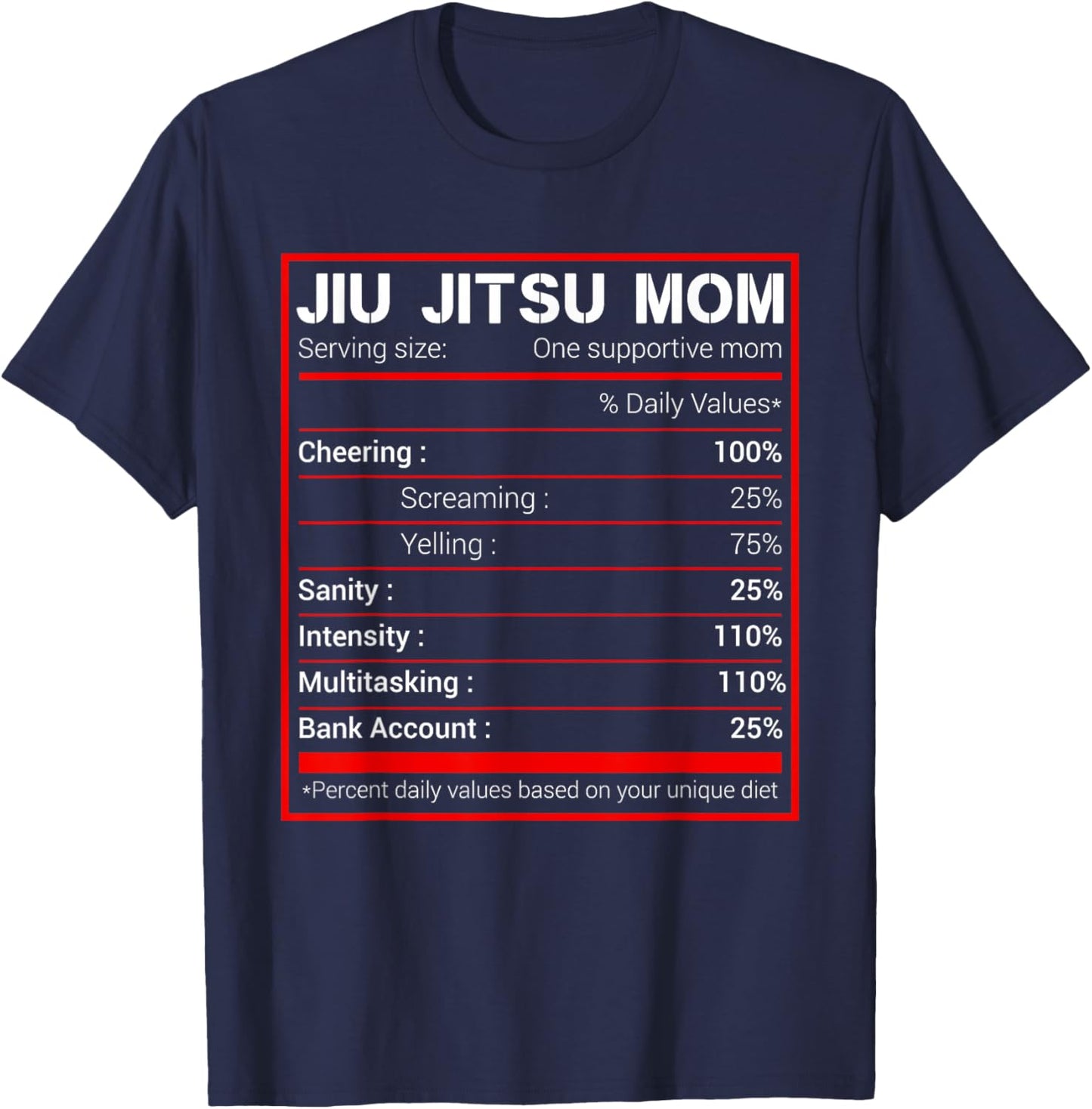 Brazilian Jiu Jitsu Mom Nutritional Facts BJJ MMA T-Shirt - T-Shirt | Navy