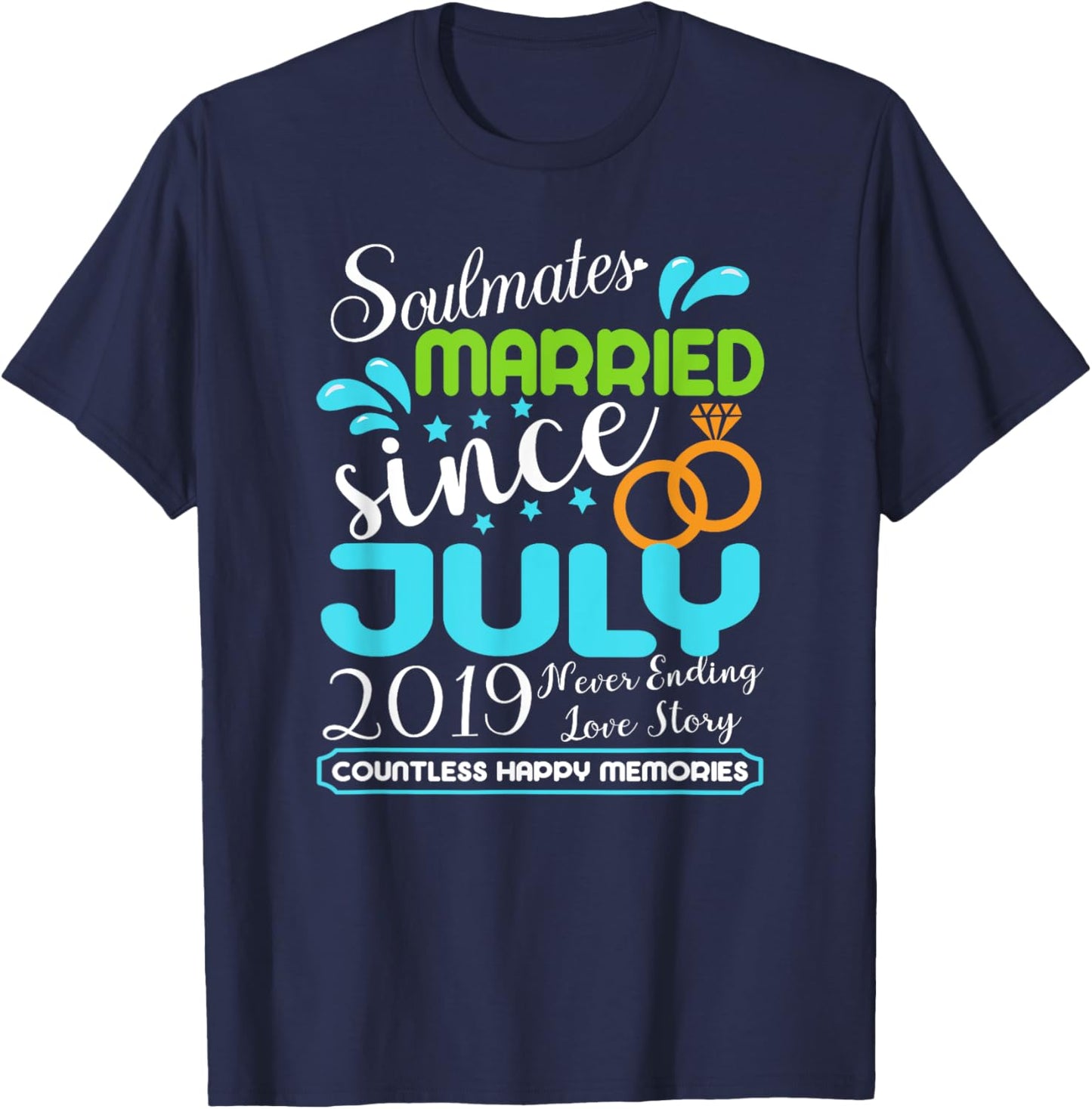 Married Since July 2019, 6th Wedding Anniversary T-Shirt - T-Shirt | Navy