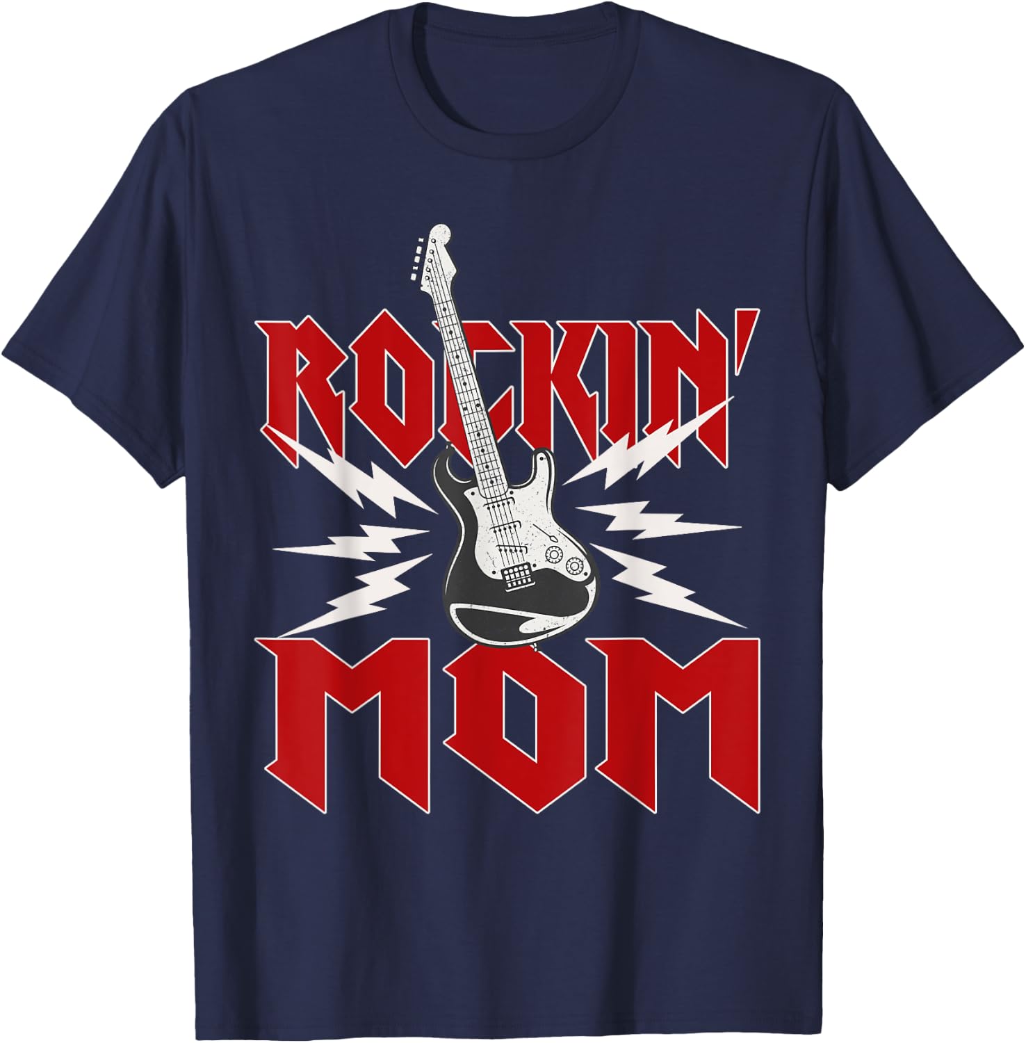 Mom Rockin One Birthday Family Matching Rock Guitar T-Shirt - T-Shirt | Navy