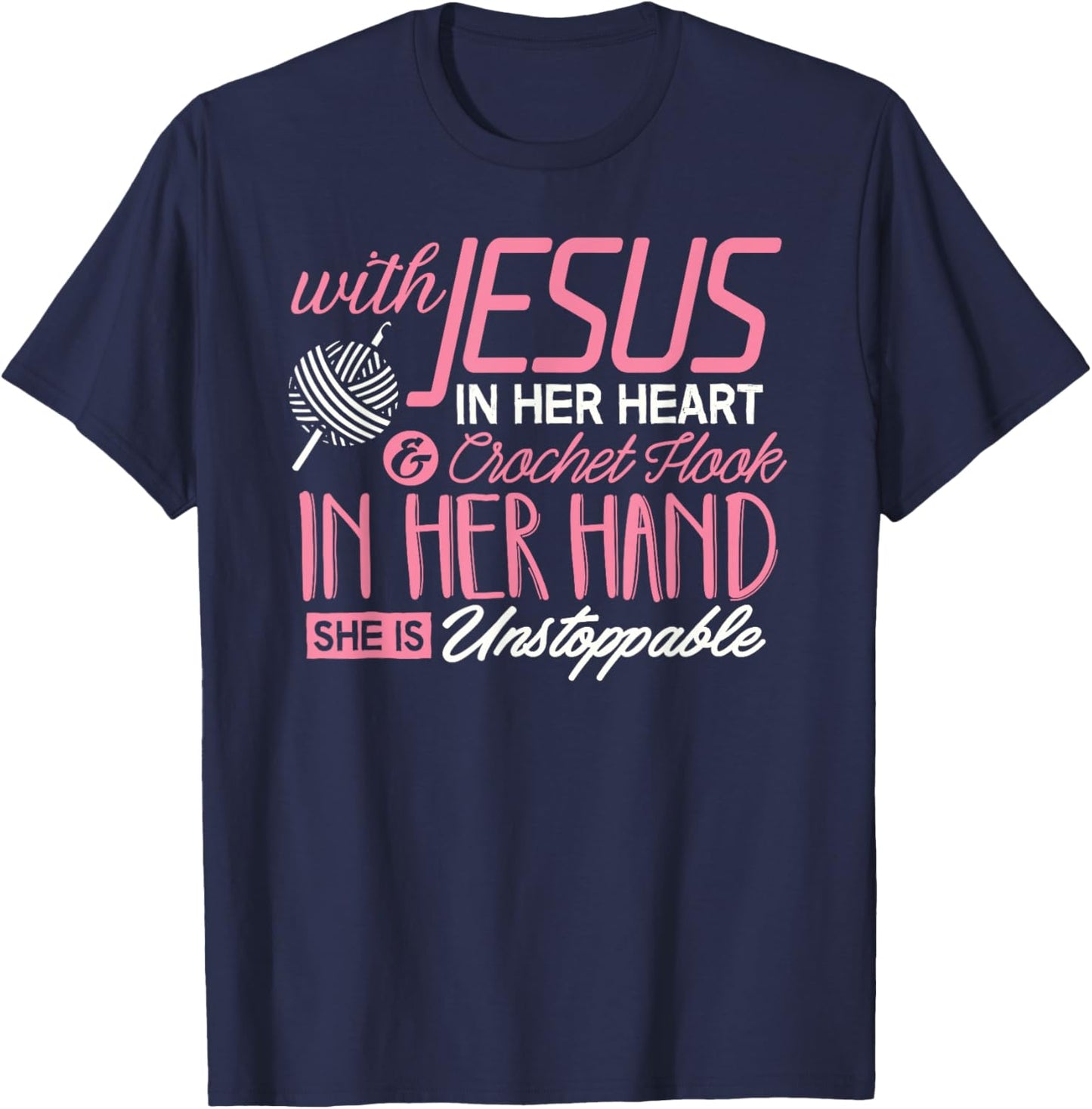 Crochet Shirt With Jesus in her Heart Crochet Hook Christian T-Shirt - T-Shirt | Navy