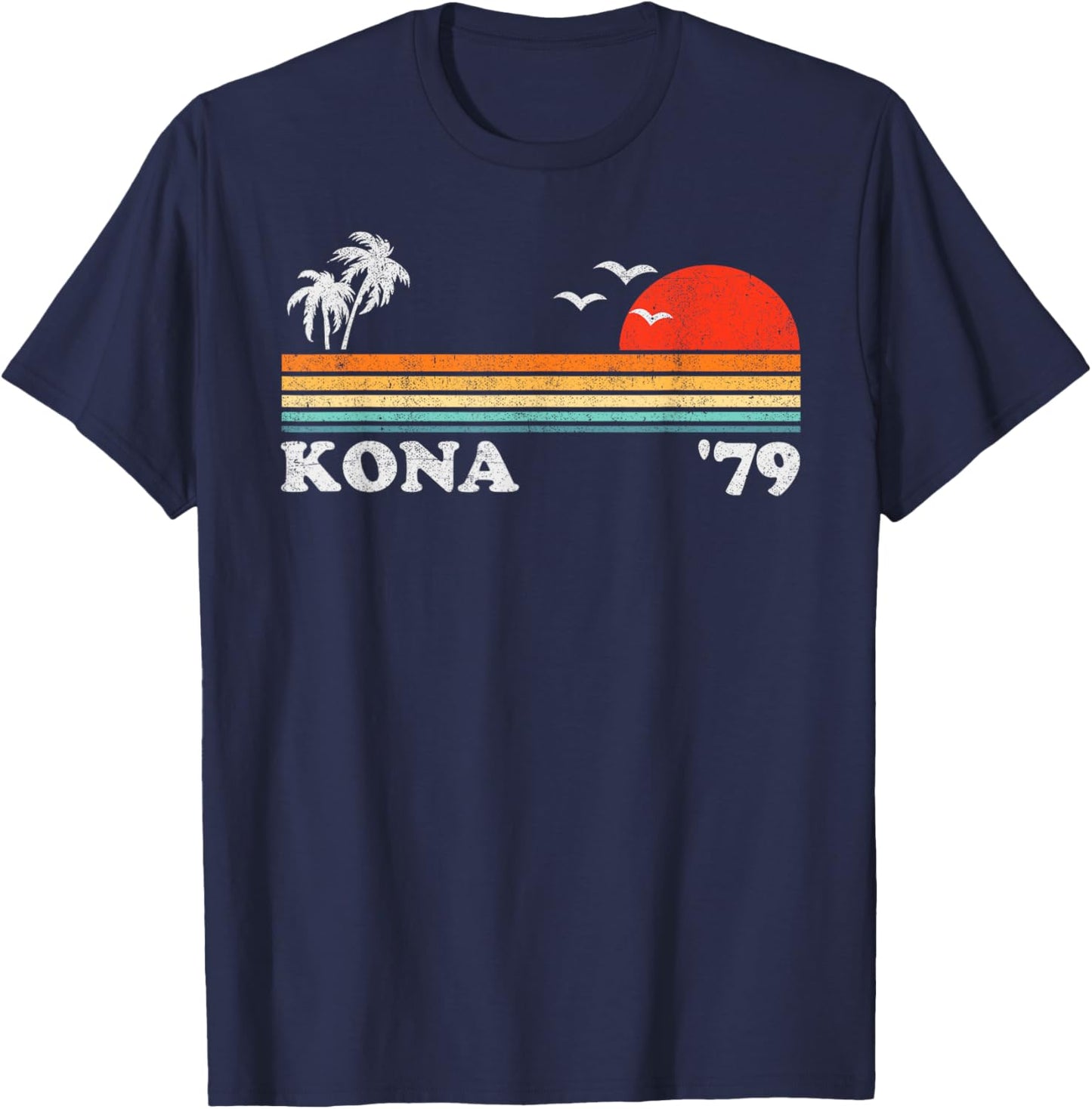 Vintage Kona Hawaii Beach Retro Hawaiian Surfing 70's Gift T-Shirt - T-Shirt | Navy