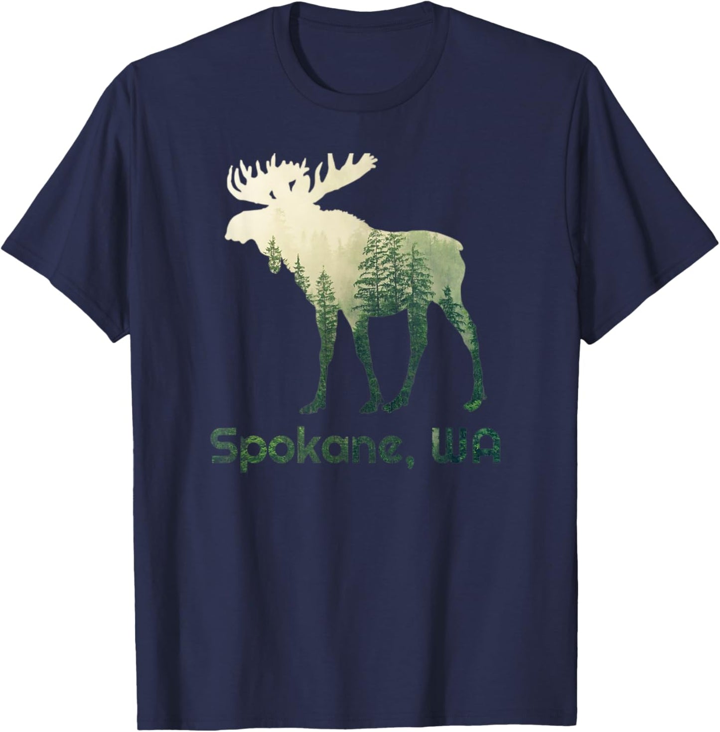 Spokane WA Moose Forest Tree Hunter Wildlife T-Shirt - T-Shirt | Navy