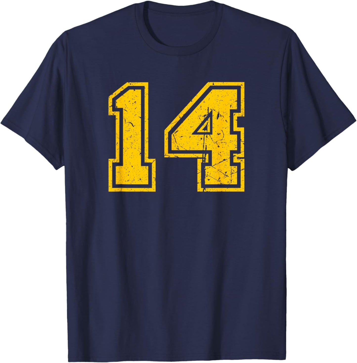 Number #14 Sport Yellow Vintage Number T-Shirt - T-Shirt | Navy