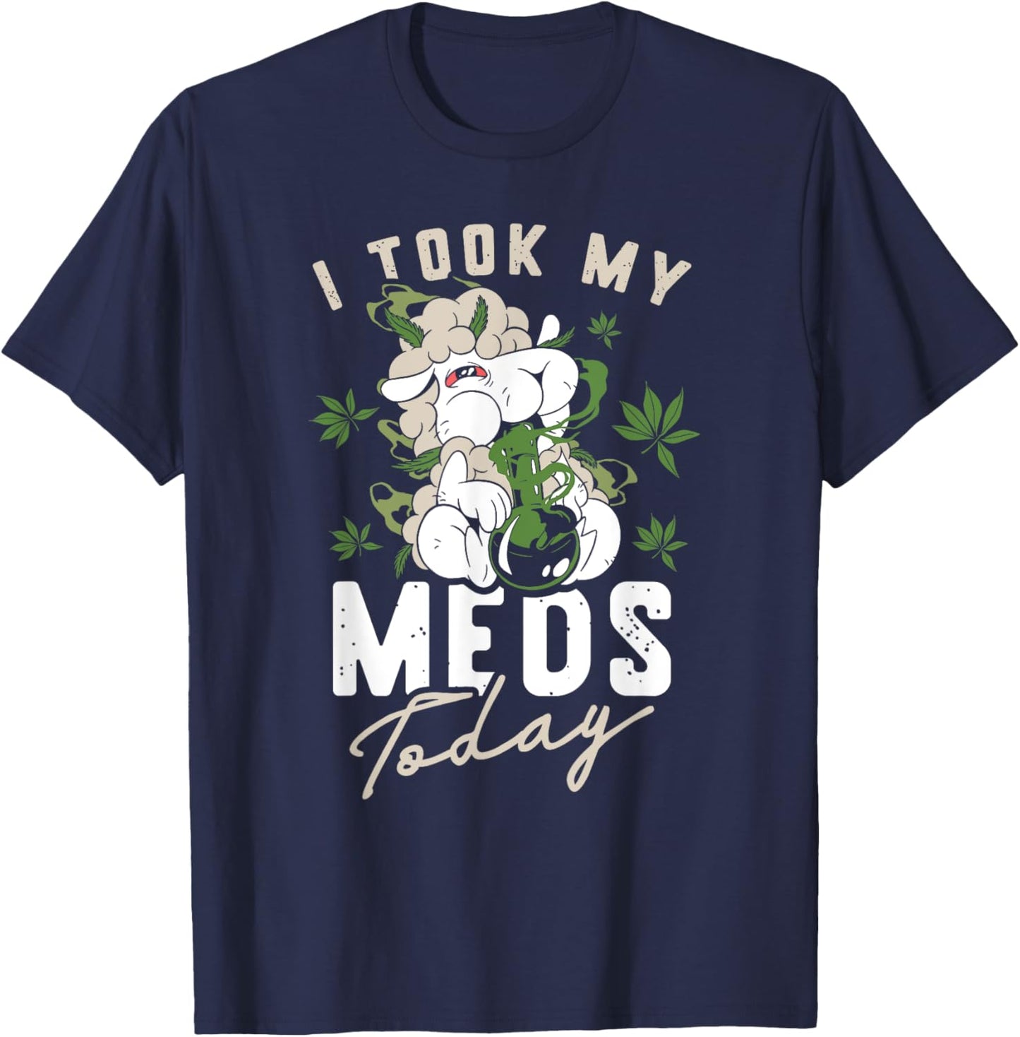 Cannabis I Marijuana Medication Weed Sheep Stoned Animal T-Shirt - T-Shirt | Navy