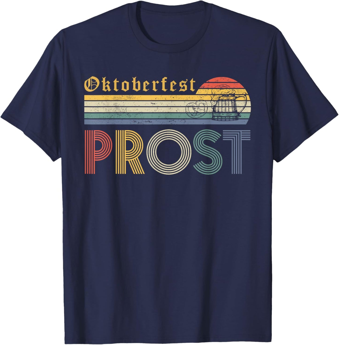 Oktoberfest Prost German Y'all Drinking Beer Germany Vintage T-Shirt - T-Shirt | Navy