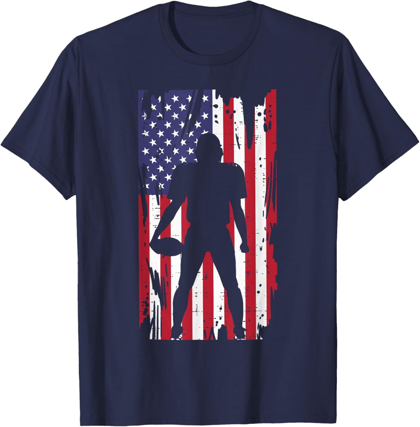 US Flag American Football Player Silhouette Vintage Patriot T-Shirt - T-Shirt | Navy