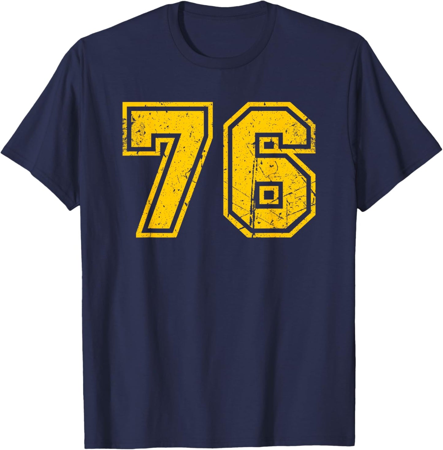 Vintage Number #76 Sports Team Yellow Number T-Shirt - T-Shirt | Navy