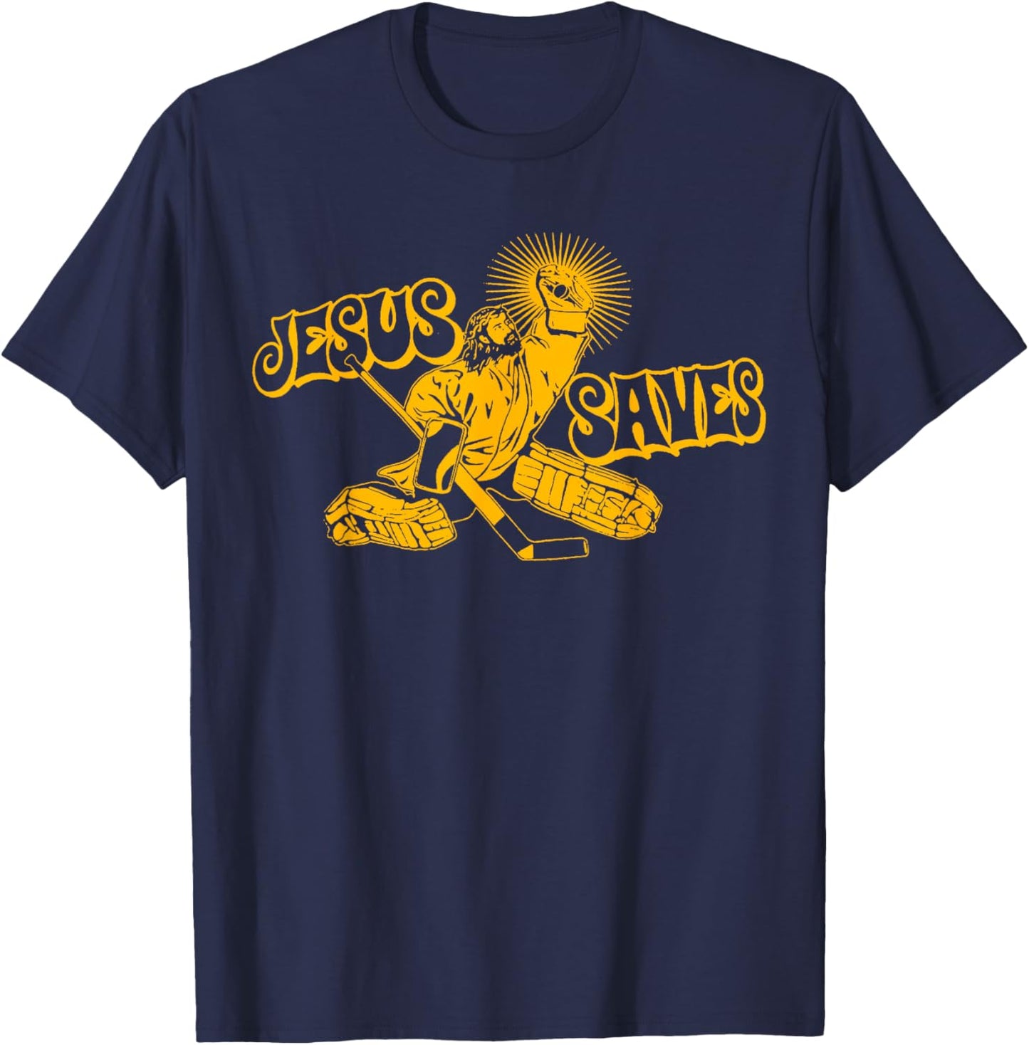 Funny Jesus Saves Hockey Religious Christian Goaltender T-Shirt - T-Shirt | Navy