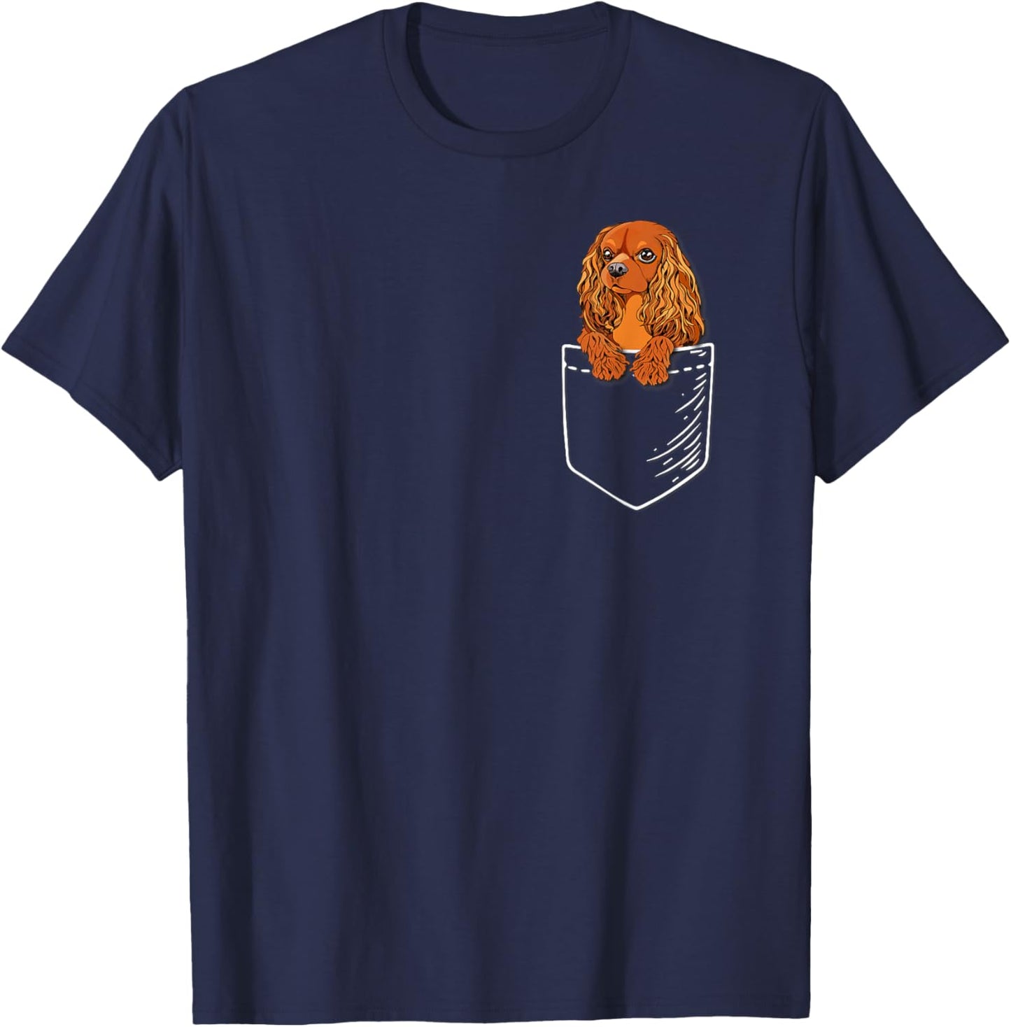 Funny Pocket Ruby Cavalier King Charles Spaniel Dog Lover T-Shirt - T-Shirt | Navy