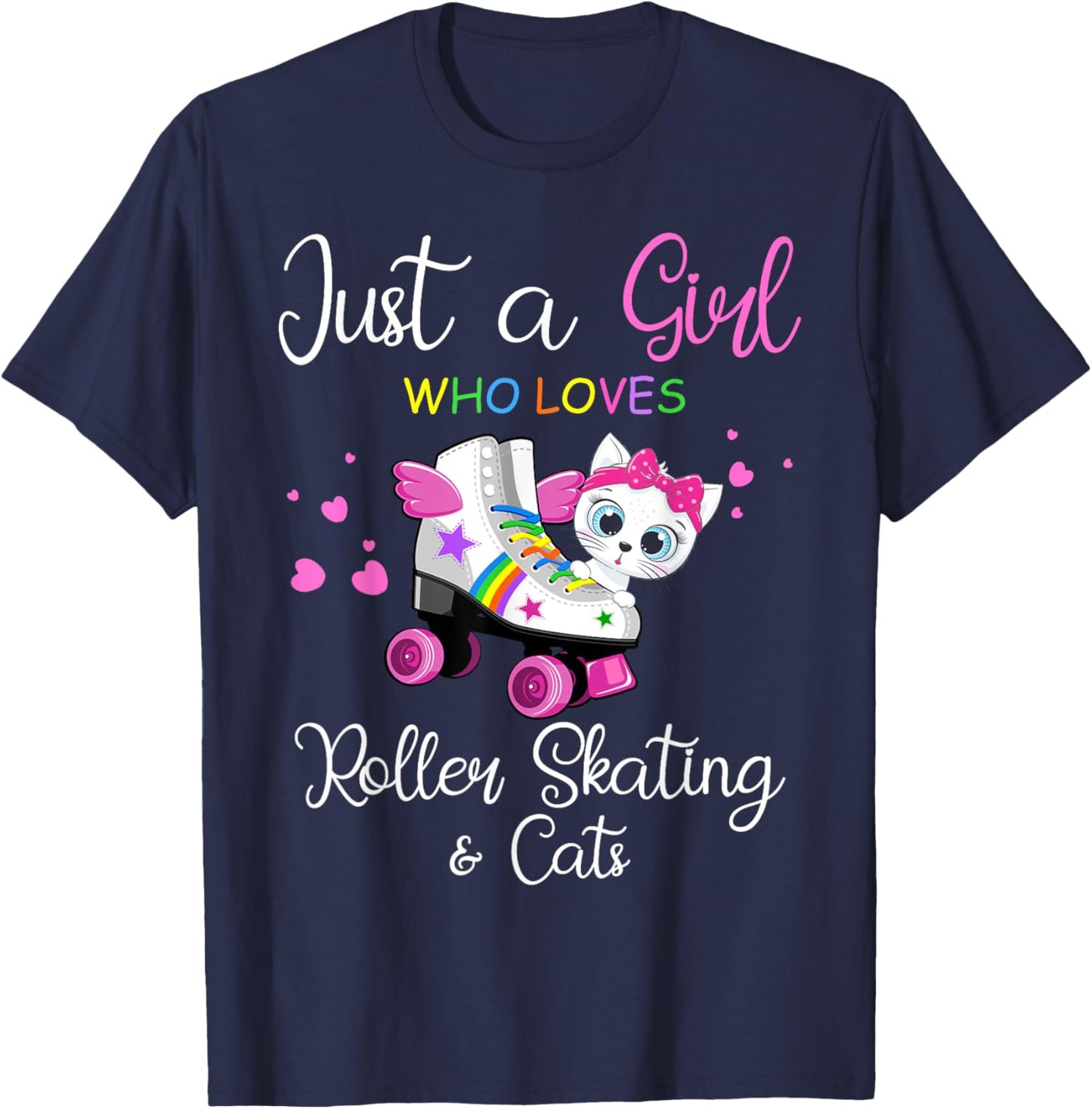 Just A Girl Who Loves Roller Skating & Cats Roller Skaters T-Shirt - T-Shirt | Navy