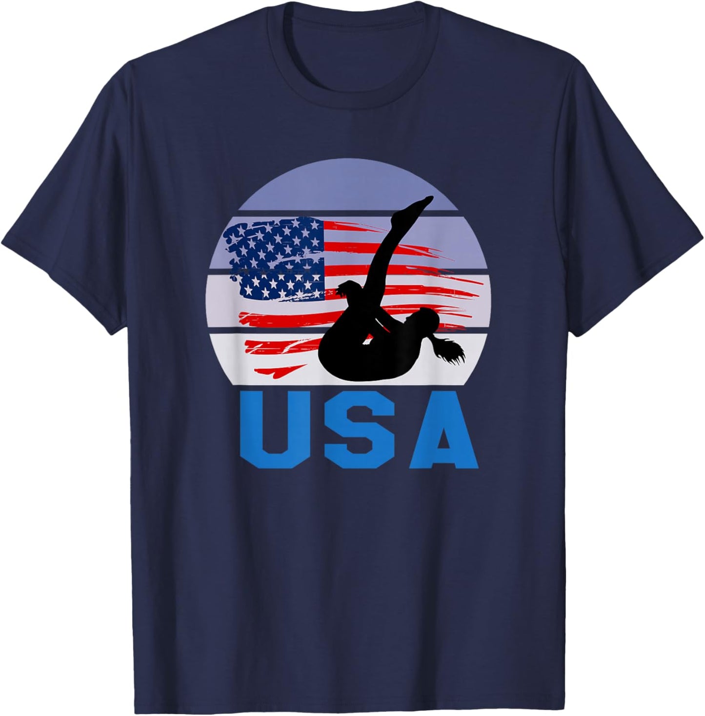 USA American Flag Diving Sports Female Swimming Game T-Shirt - T-Shirt | Navy