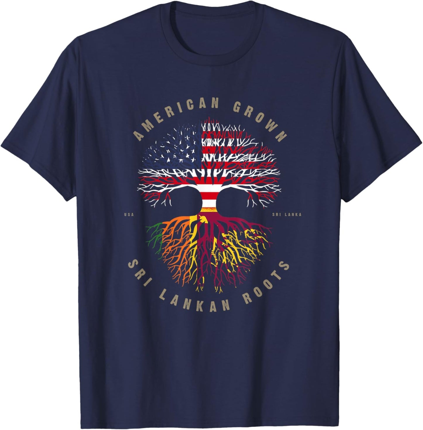 American Grown Sri Lankan Roots Sri Lanka Flag T-Shirt - T-Shirt | Navy