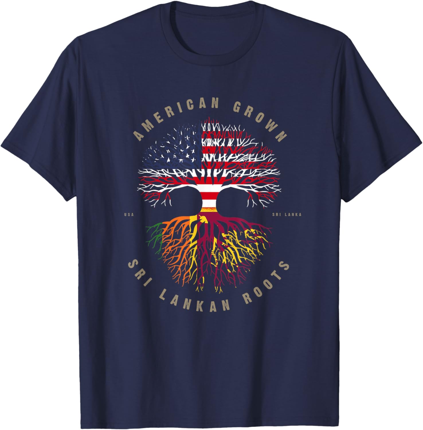 American Grown Sri Lankan Roots Sri Lanka Flag T-Shirt - T-Shirt | Navy