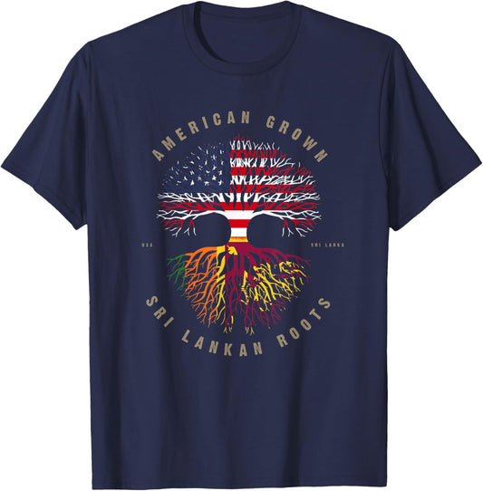 American Grown Sri Lankan Roots Sri Lanka Flag T-Shirt - T-Shirt | Navy
