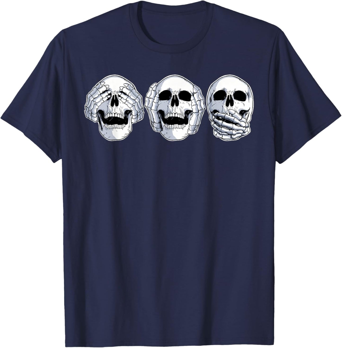 Speak No Evil, Hear No Evil, See No Evil Skull T-Shirt - T-Shirt | Navy