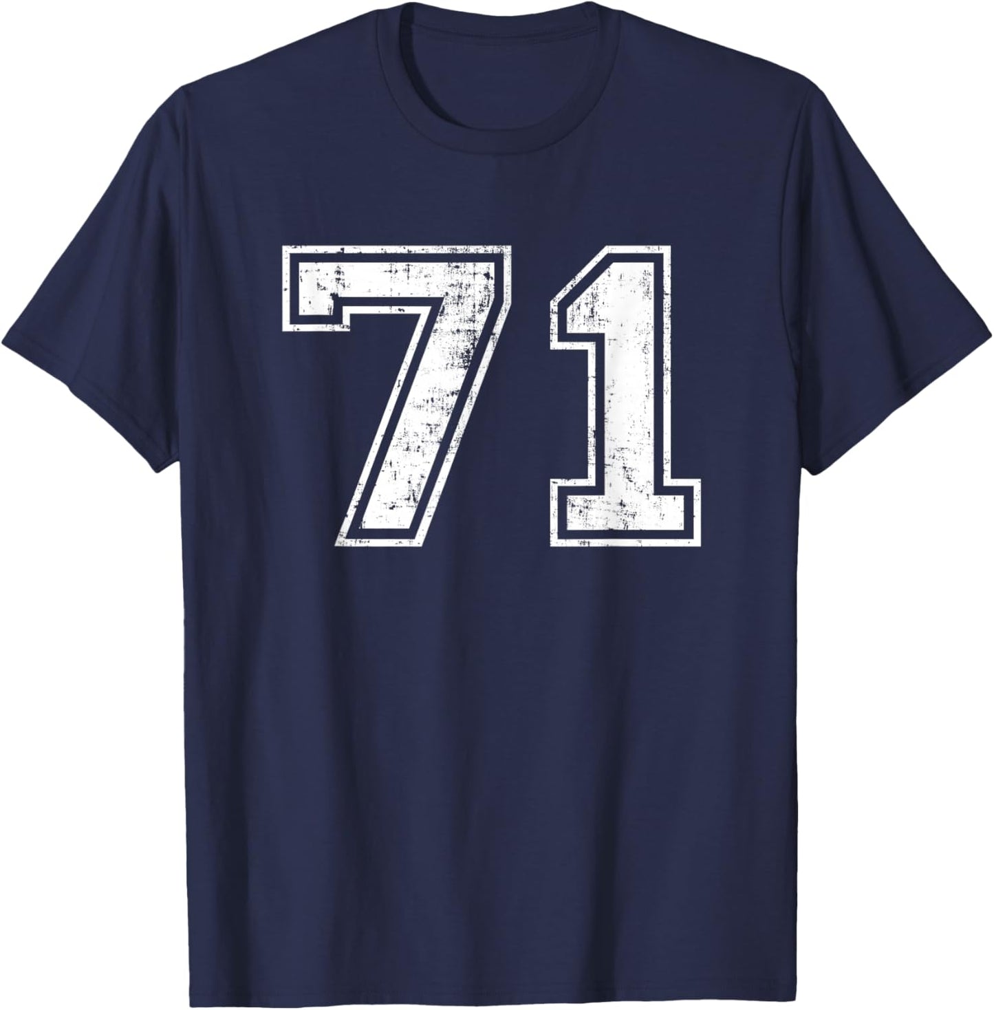 Number 71 Seventy One Distressed Vintage Varsity Sports Team T-Shirt - T-Shirt | Navy