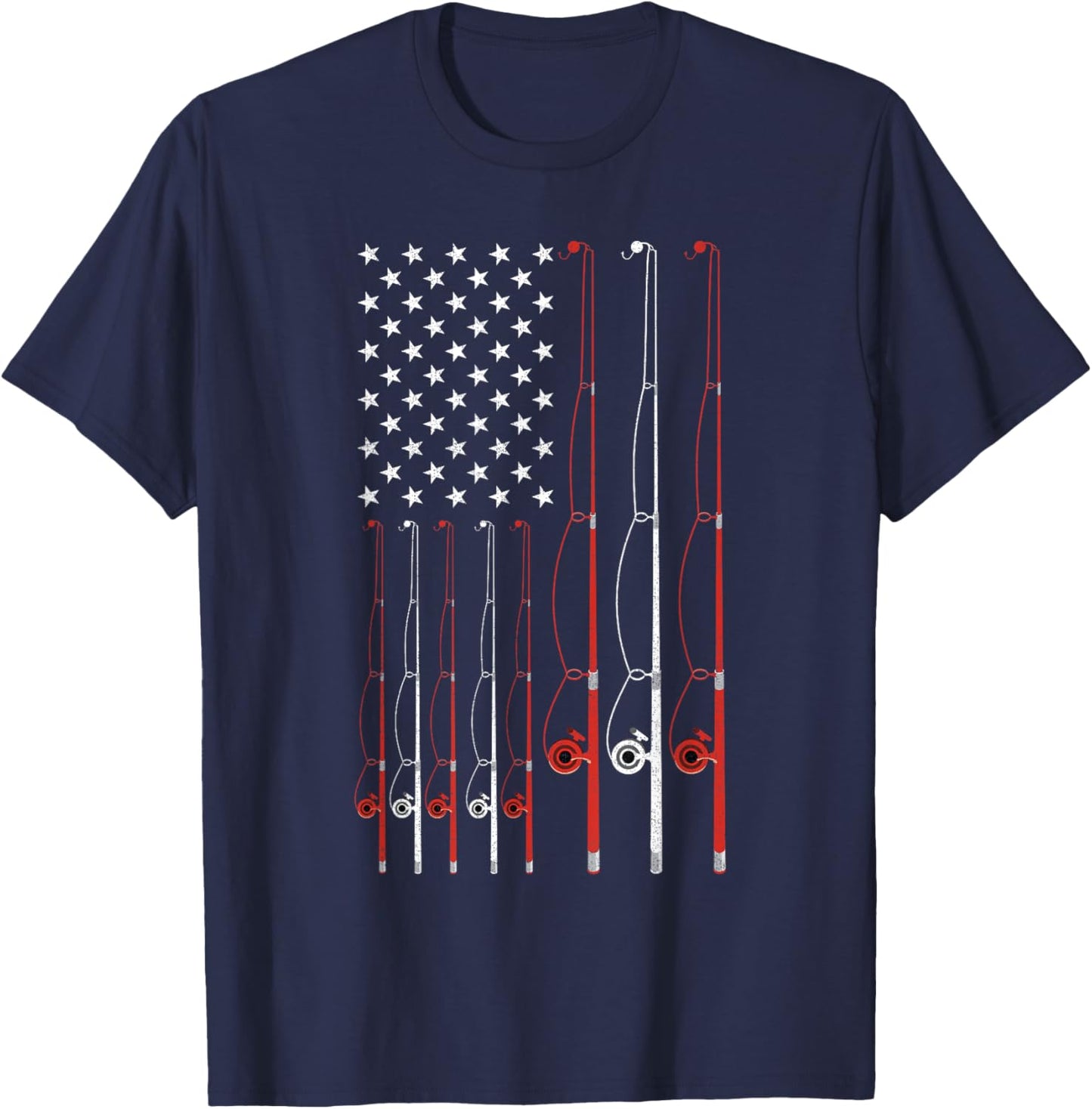 Fishing Dad Shirt Grandpa USA Flag Fisherman Fathers Day T-Shirt - T-Shirt | Navy