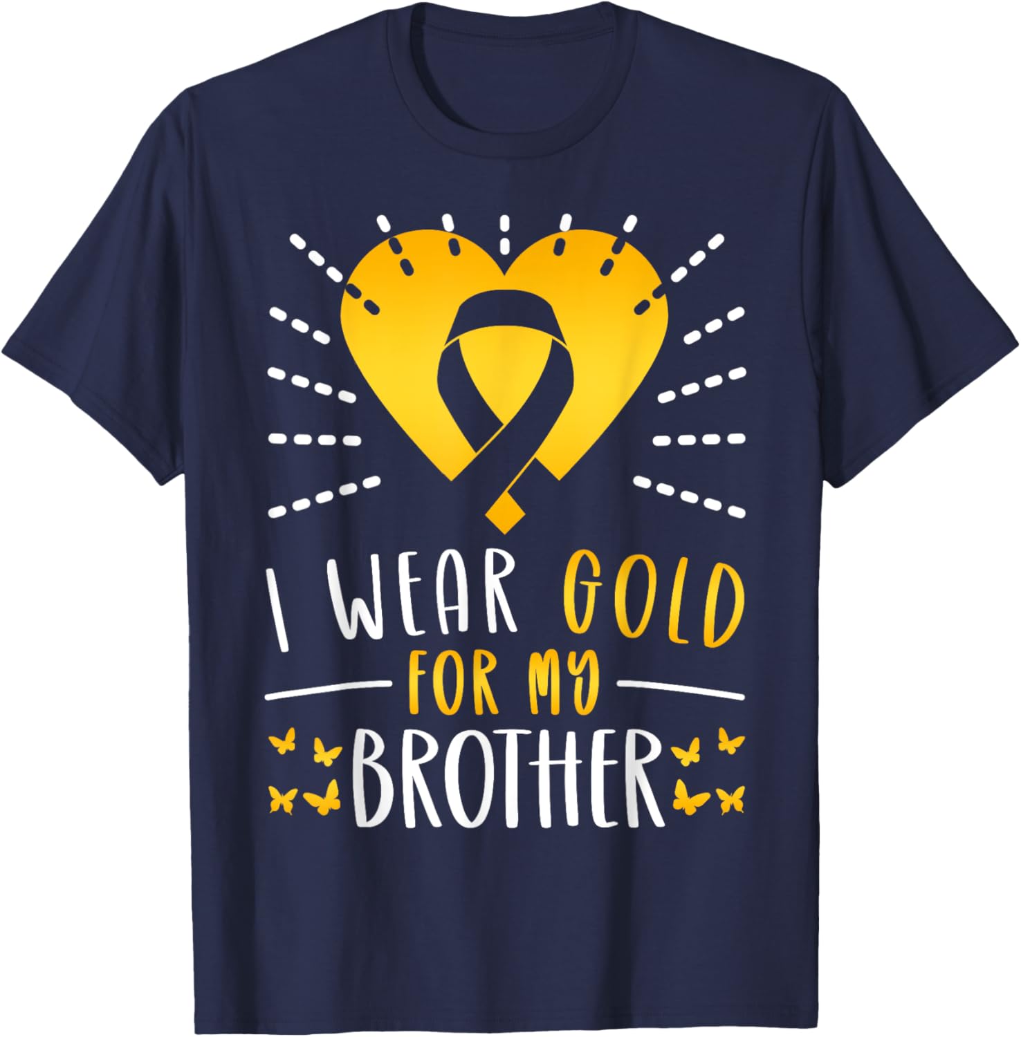I Wear Gold For My Brother Heart T-Shirt - T-Shirt | Navy