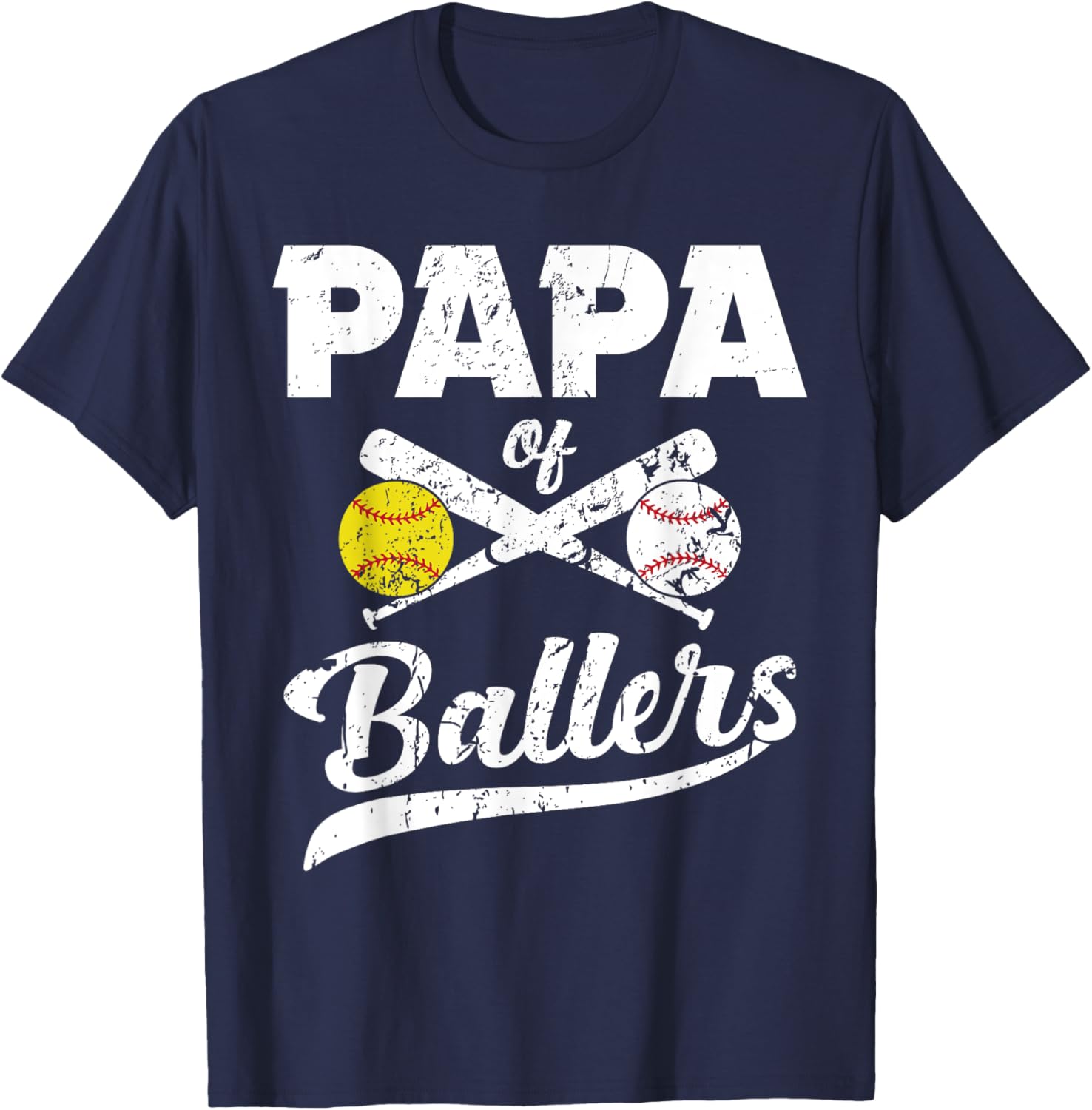 Papa of Ballers Papa of Baseball And Softball Player For Dad T-Shirt - T-Shirt | Navy