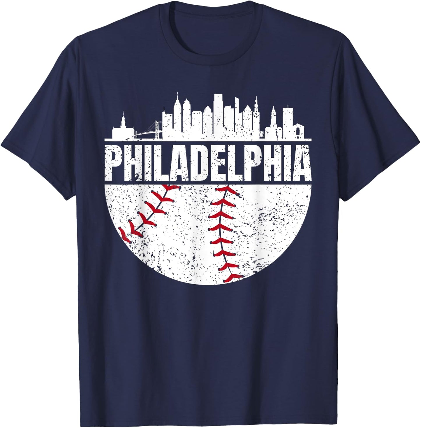 Vintage Philadelphia Skyline Baseball Retro Cityscap T-Shirt - T-Shirt | Navy